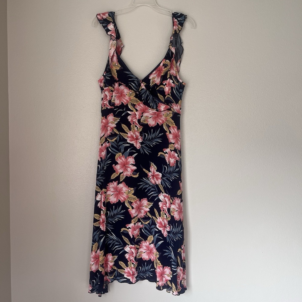 Women's‎ Summer Floral Printed Evening Hawaiian Dress Size Small Navy Pink Flowy